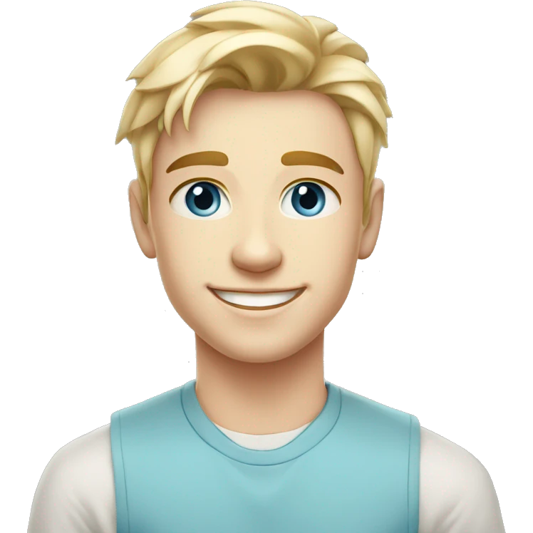confident happy clean shaven pale teen with short blonde light hair blue eyes outdoor portrait emoji