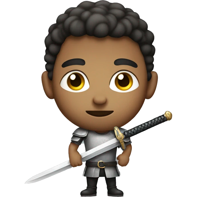 serious boy with gray eyes with sword emoji