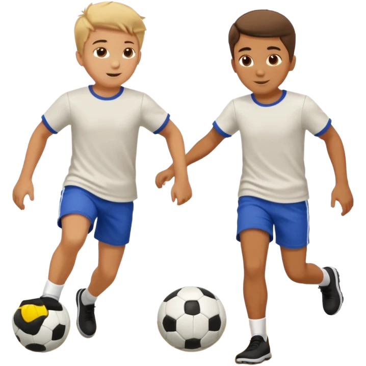 Two boys playing soccer at the beach. emoji