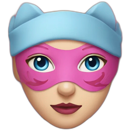 pink women wearing half kitsune mask blue eyes emoji