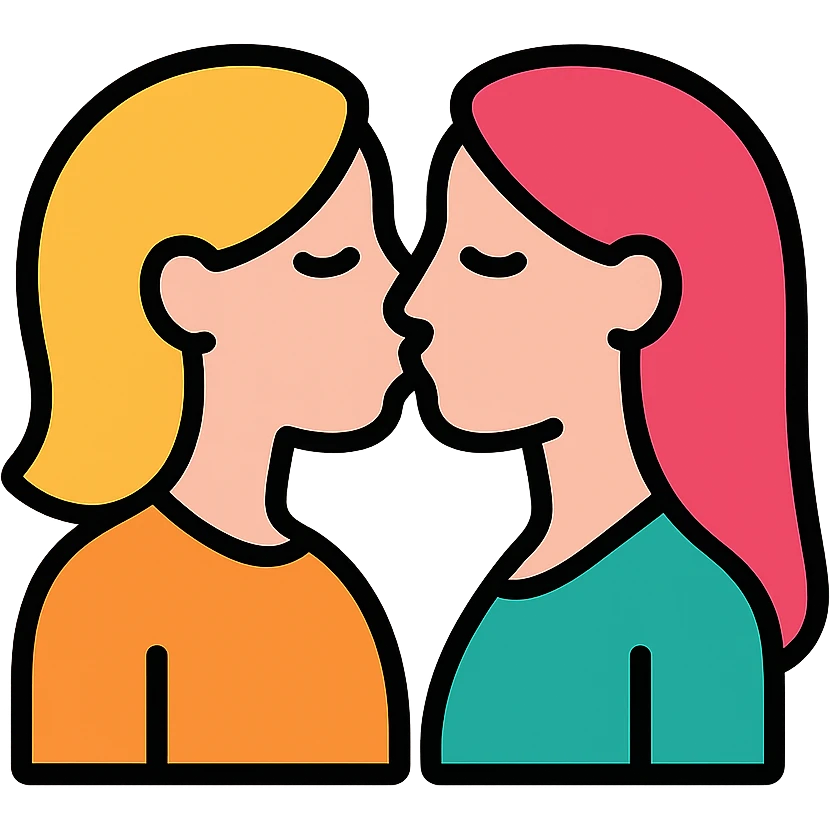two women kissing, minimal flat icon style emoji