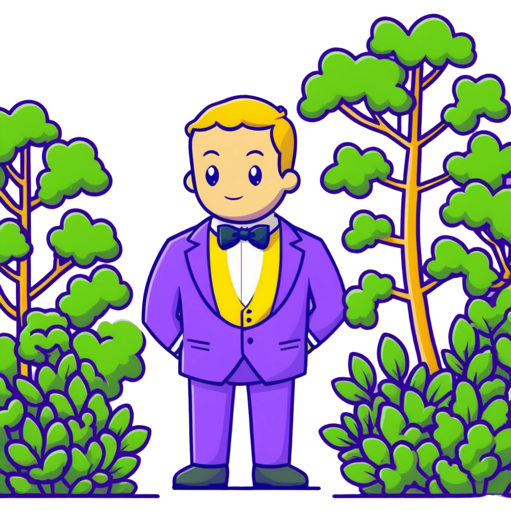 Man in a yellow tux hiding in a bush emoji
