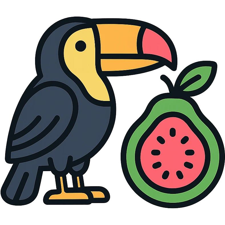 toucan standing next to a guava fruit emoji
