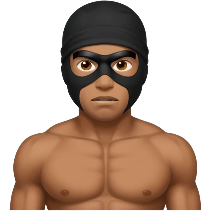 angry and smug african black ski mask wearing guy with no top emoji