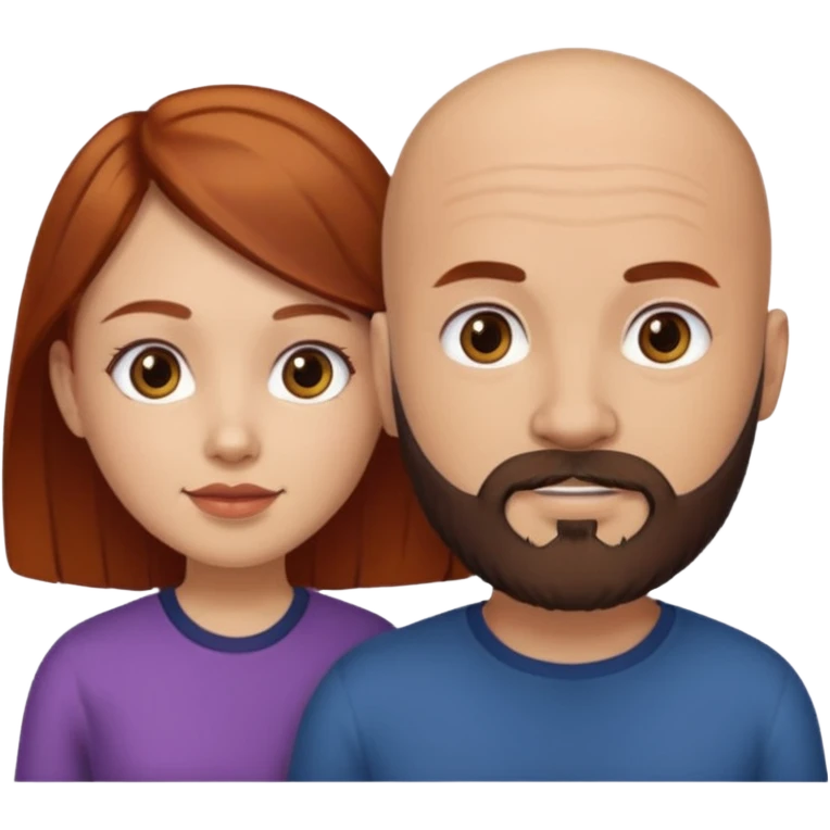 Couple. A bald man with dark brown beard and a girl with light skin. She is a redhead and has dark yellow brown auburn hair. Different skincolor. She has very light skin. emoji