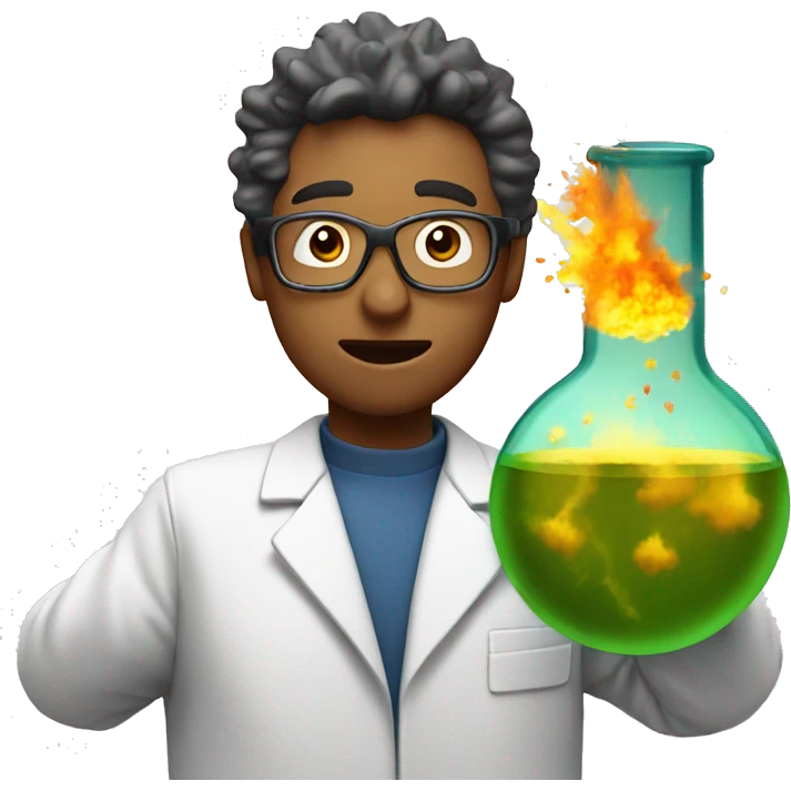 scientist with a conical flask with a big explosion emoji