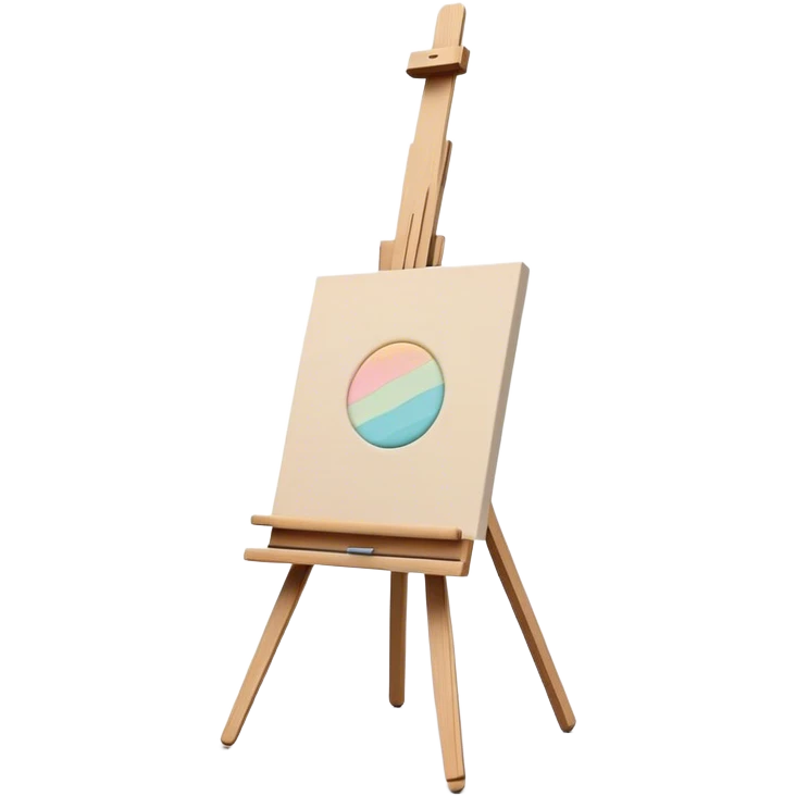 "Minimalist emoji of a small wooden easel holding a delicate canvas with soft abstract pastel strokes, thin black frame, clean art studio feel." emoji