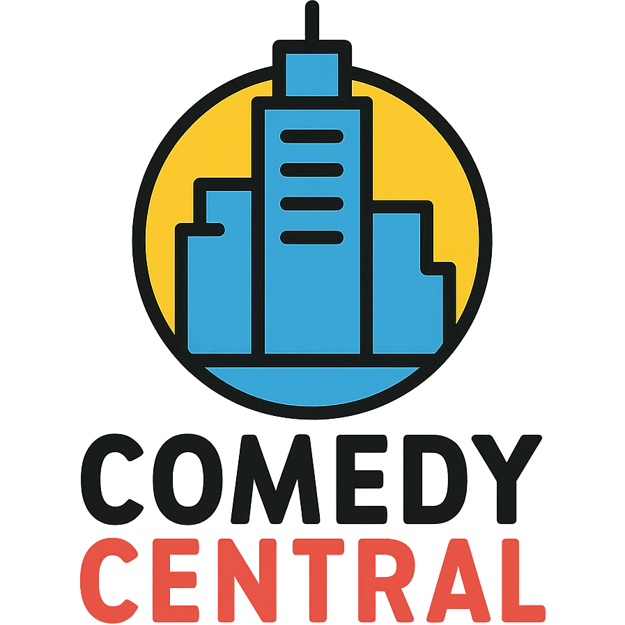 Comedy Central logo, color-outlined icon, playful yet professional, touch of yellow, outlined in black emoji