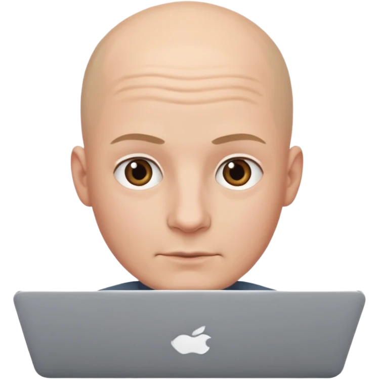 bald young guy with MacBook no wrinkle on face emoji