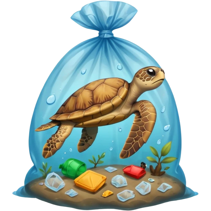 Sea turtle stuck in a plastic bag and other garbage  emoji