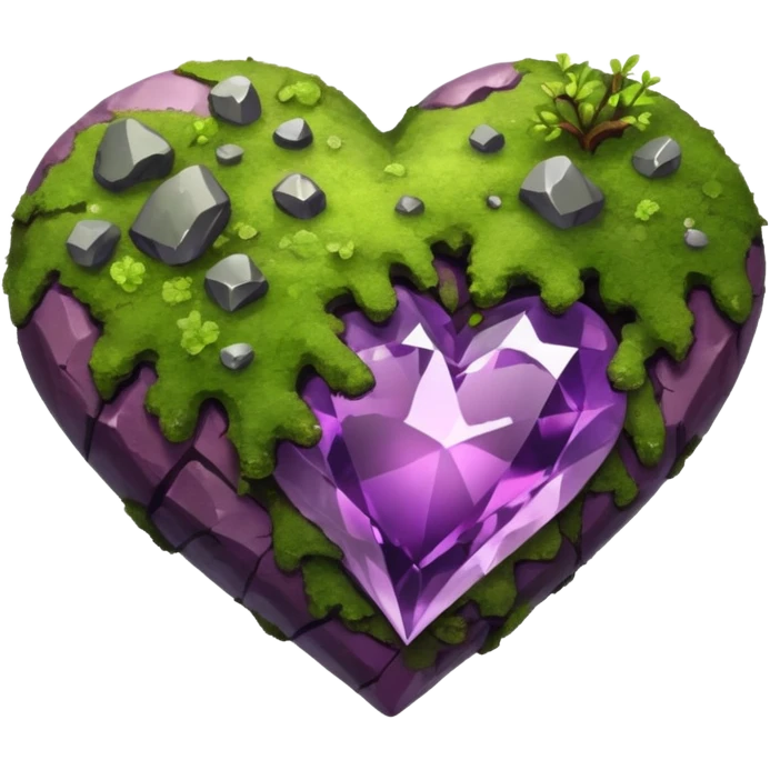 mossy heart shaped natural crystal purplish rock emoji