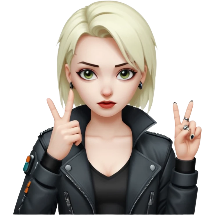 Woman with her tongue out in cyberpunk clothing and giving the middle finger. Looking naughty. emoji