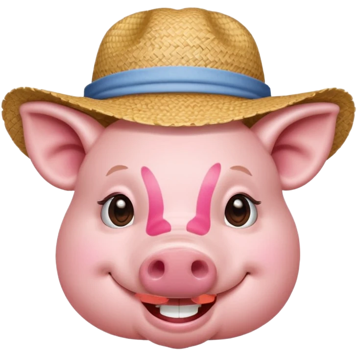 Farmer Pig – pink pig wearing straw hat and smiling emoji