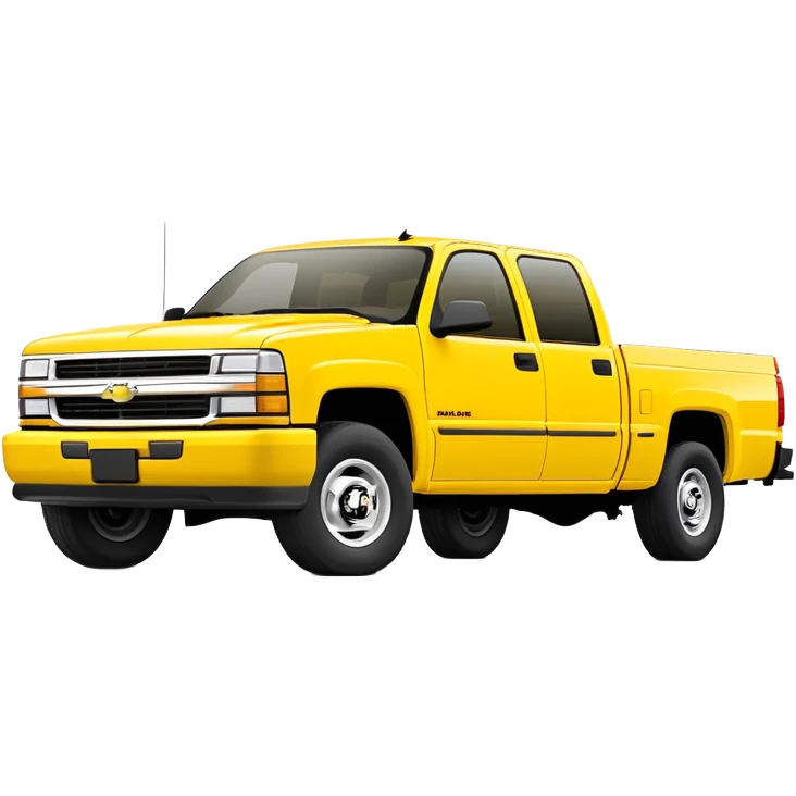 Yellow 1997 Chevrolet C-2500 Crew Cab Silverado pickup truck from Kill Bill, clean minimalist design, 30-degree angle showing front and side profile, bold yellow color, iOS emoji style emoji