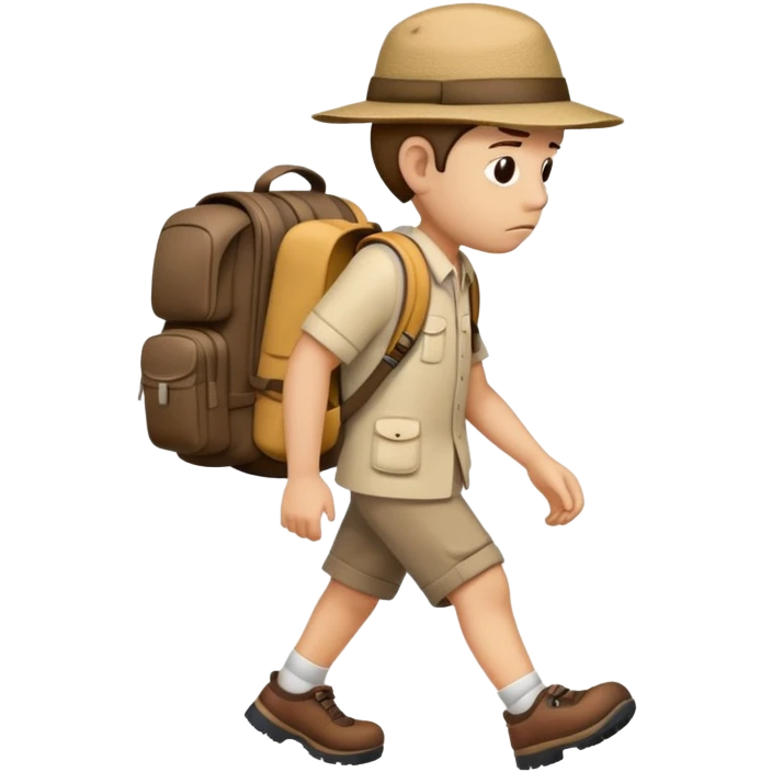 sad traveler with backpack and hat walking with head down emoji