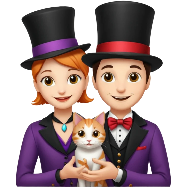 magician couple and their pet cat emoji