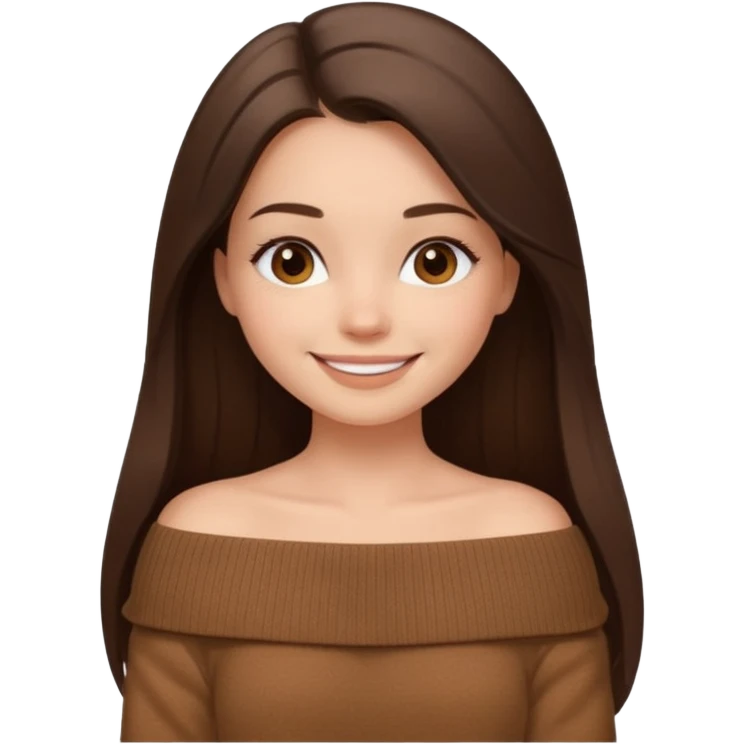 красивая девушка накрашенная брюнетка с длинными прямыми волосами в коричневой кофте со спущенными плечами emoji