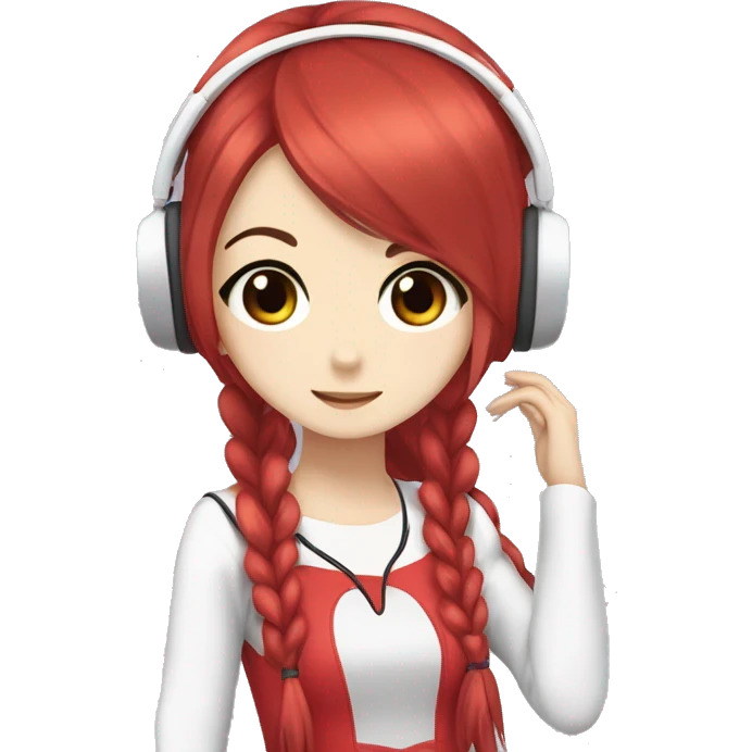 Yumi Sarah with long  Ponytail hair, with white-star red headphones and with anime dress emoji