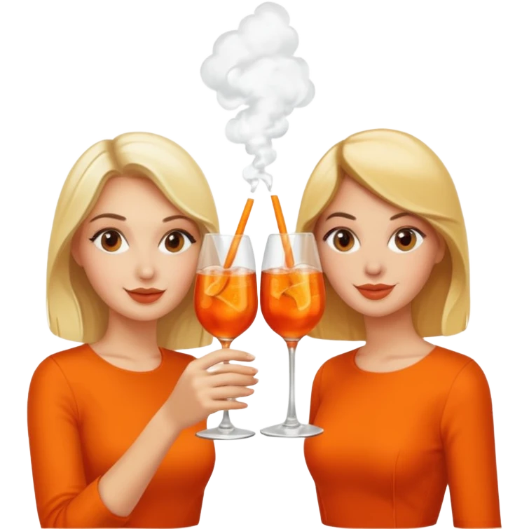 blonde and brunette girls clinking aperol spritz glasses together emoji