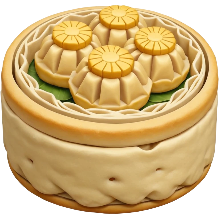 siu mai (a type of dim sum, just 1 cube of white color fish patty wrapped by yellow dough, leaving only the top part unwrapped, shape looks like short cylinder shape) emoji