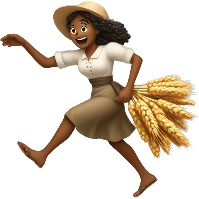 huckleberry Finn harvest goddess sprinting with wheat, with a large stride and arms outstretched emoji