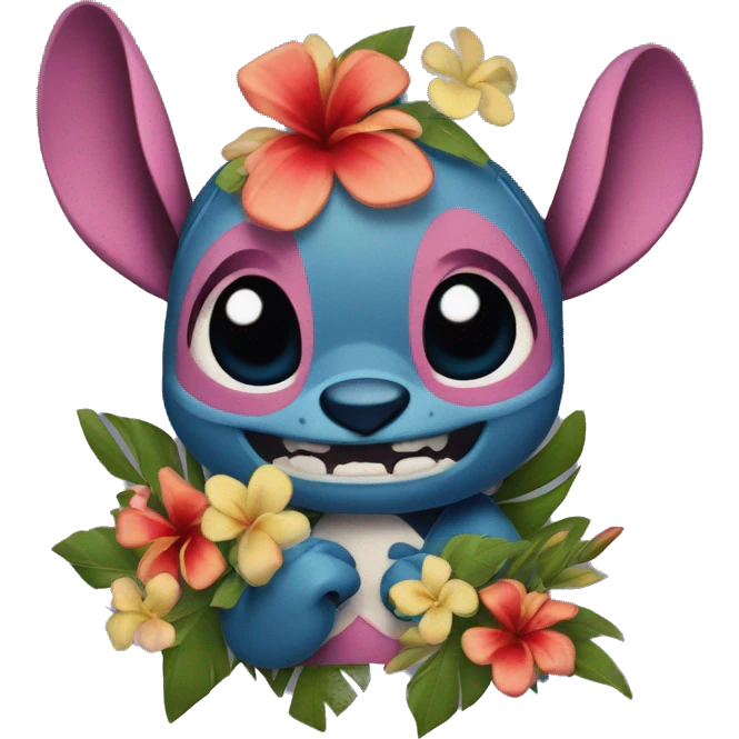 Stitch with hawaiian flowers emoji