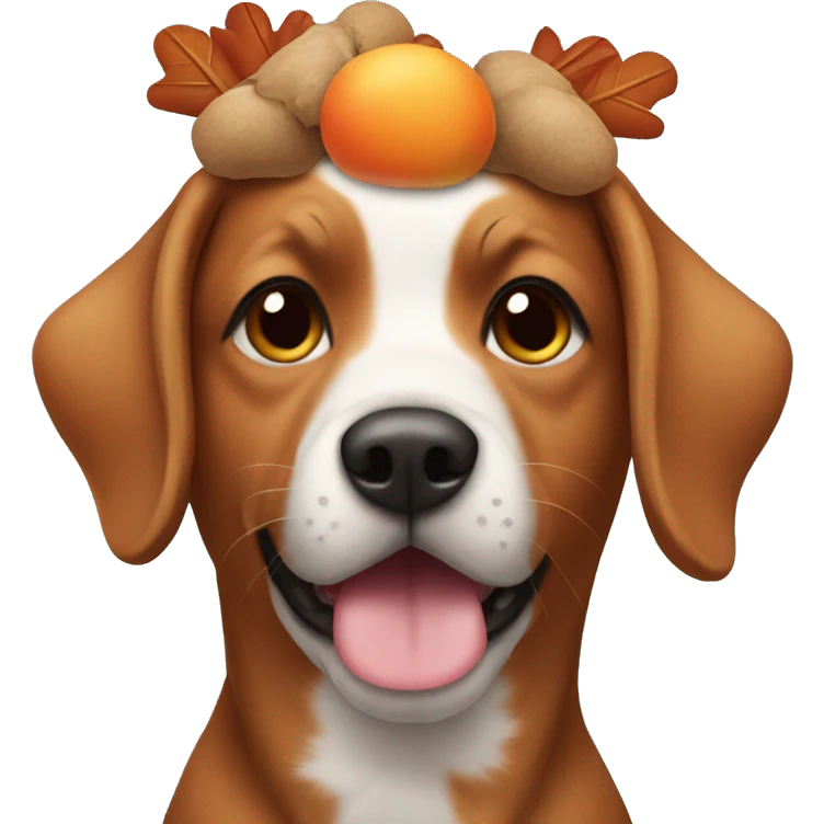 Dog wearing turkey headband emoji