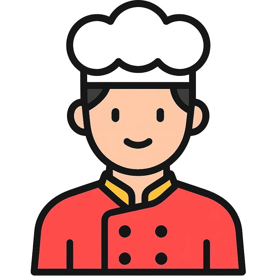 a man with black hair in a chef's suit emoji