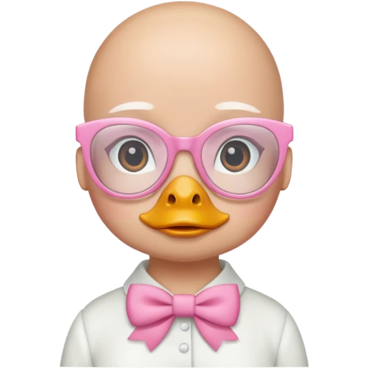 white duck with pink glasses and a pink bow without hair emoji
