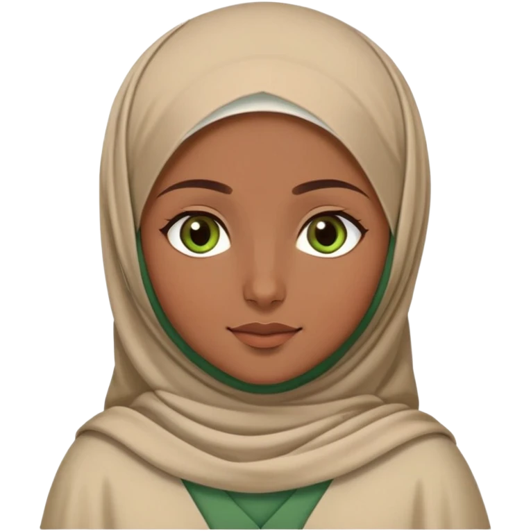 Turkish beautiful finish Konya girl brown green eyes with beige hijab islamic dress and say good night emoji