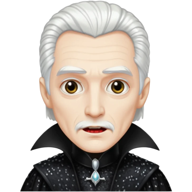Dracula with white hair, black sequin outfit emoji