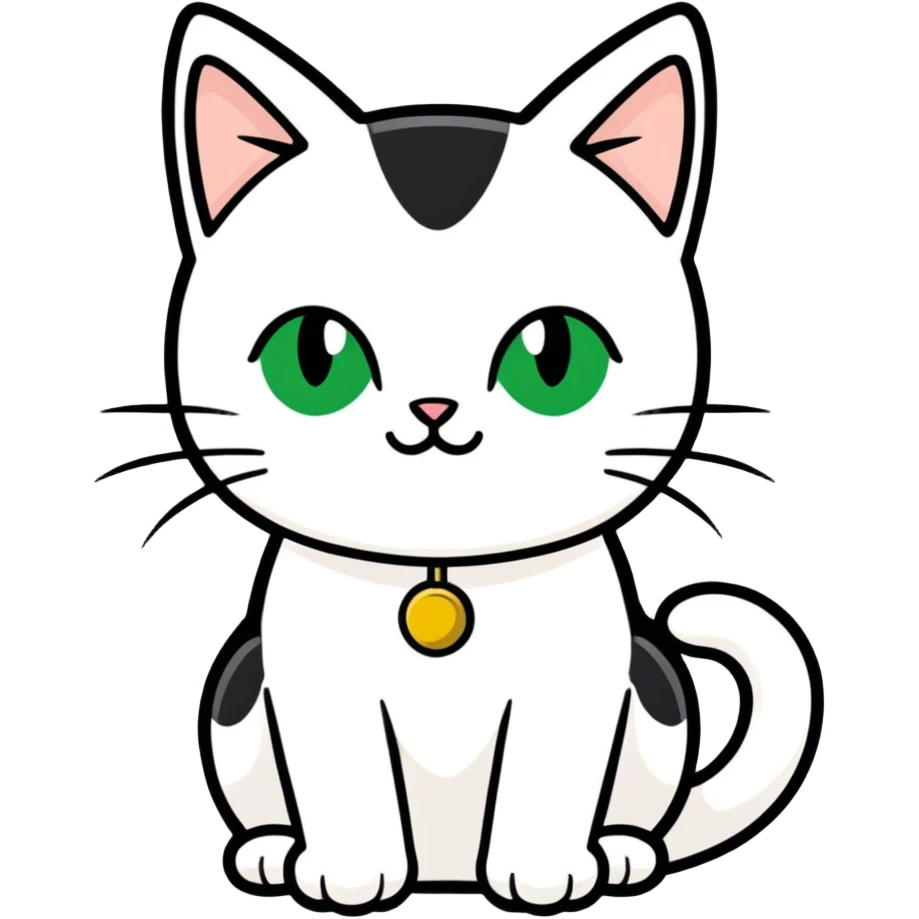 Female domestic short hair, more white than black, green/gold eyes emoji