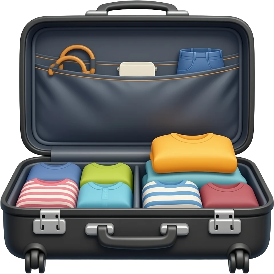 Black Open suitcase with clothes emoji