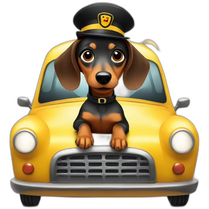 Dachshund rides in a taxi emoji