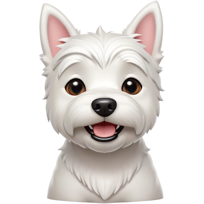 Cinematic Comical West Highland White Terrier Portrait Emoji, Head tilted dramatically with an exaggeratedly shocked or amused expression, featuring a sleek, pristine white coat with perky ears and wide, expressive dark eyes filled with playful disbelief, Simplified yet hilariously expressive features, highly detailed, glowing with a slightly sassy glow, high shine, dramatic yet playful, stylized with an air of cheeky mischief, bright and endearing, soft glowing outline, capturing the essence of a spirited and over-the-top companion, so meme-worthy it feels like it could side-eye its way into internet fame instantly! emoji