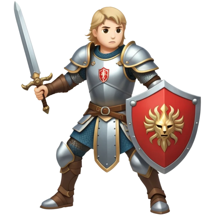 warrior with sword and shield in fantasy battle emoji