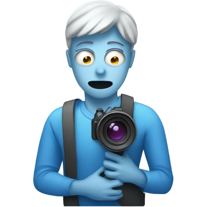 Ghost holding a camera wearing a blue shirt emoji