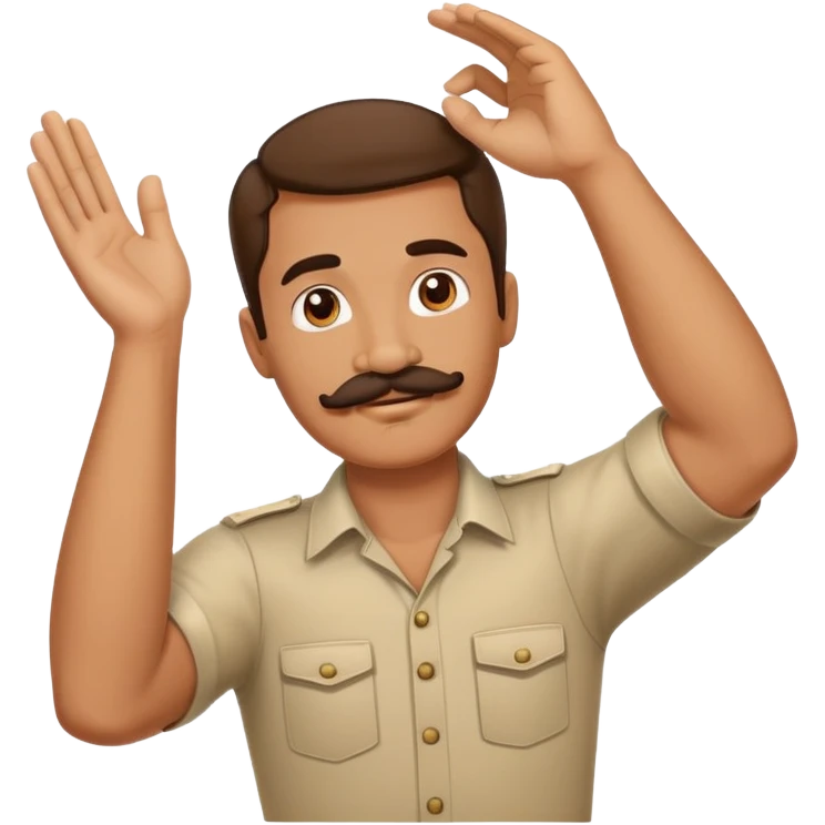 Man with a mustache holding his arm in the air emoji