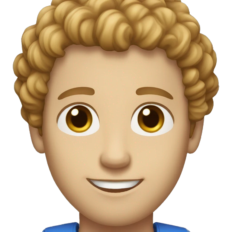 man with curly short light brown hair and blue eyes and light skin emoji