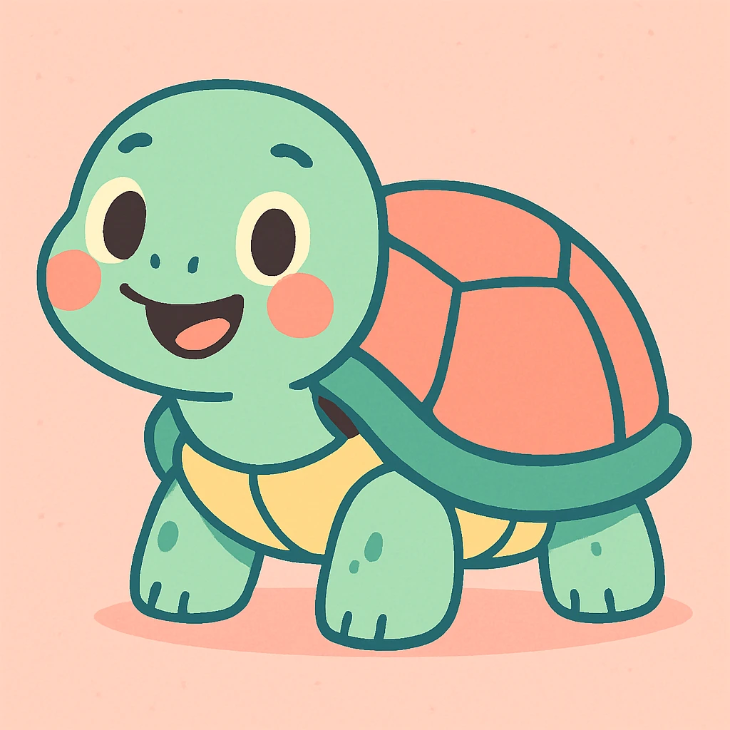 adorable cartoon turtle, smiling, round shell, pastel colors, pastel toon style emoji