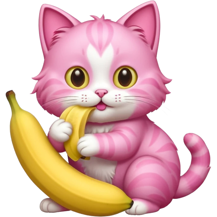 A pink cat eating a banana emoji