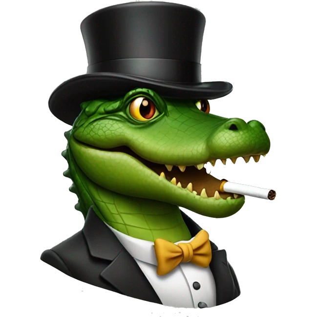 Alligator smoking a blunt with a top hat emoji