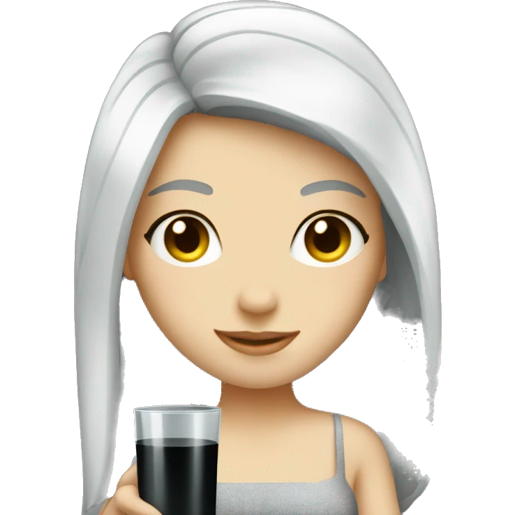 Pale girl with long black hair holding cocktail emoji