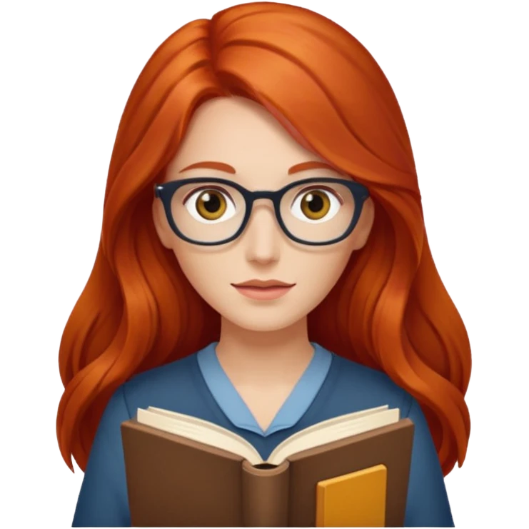 long red haired women with book with optical  emoji