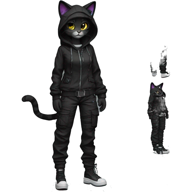 Edgy Anthro cool pretty dark cat-fursona techwear cargo pants hoodie emoji