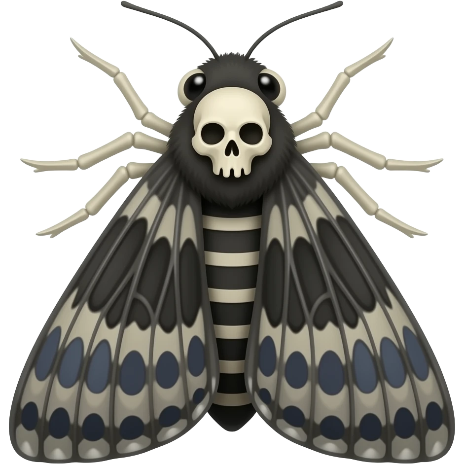 Black moth with skull face emoji