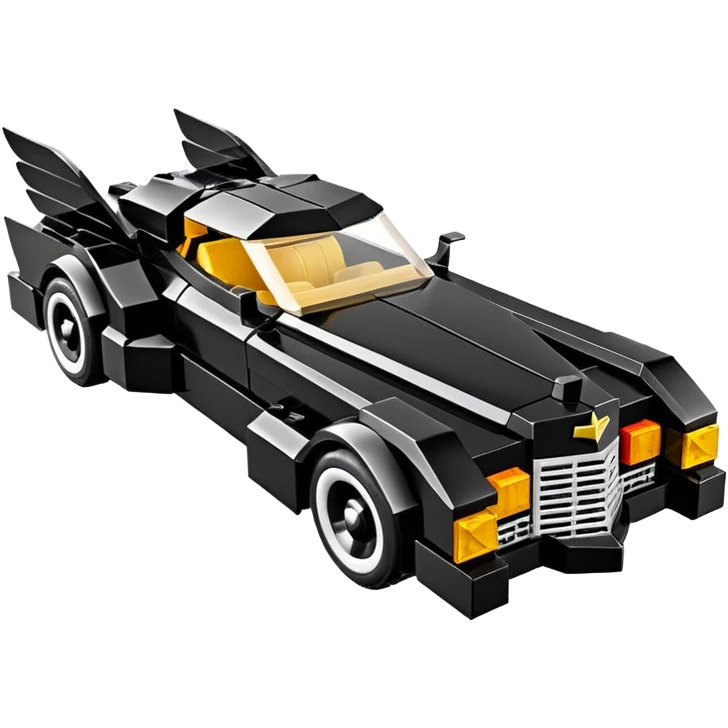  the animated series aerodynamic opulent dark futuristic concept Batmobile loosely based on 1976 V16 Cadillac roadster Lego (flat long straight faceted mechanical body) winged stealthy street hot rod  emoji