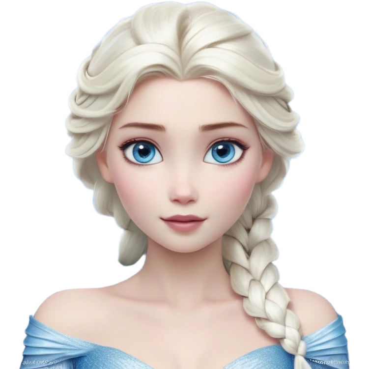 Cinematic Realistic Elsa Portrait, depicted with lifelike skin texture, soft natural lighting, and intricately detailed platinum blonde hair styled elegantly. Her striking, expressive blue eyes exude confidence and grace, complemented by a serene and regal expression. She is dressed in her signature icy attire, with shimmering fabric textures and delicate folds that catch the light beautifully. The portrait features a soft, enchanting glow with a cool, radiant finish, capturing the essence of timeless elegance in a realistic and painterly style, evoking a sense of depth and authenticity. emoji