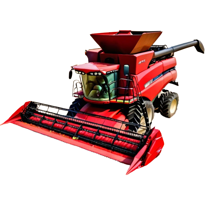 Case IH Axial-Flow 8250 (2022) – Cinematic-realistic Case IH Axial-Flow 8250 harvester, its deep red body towering over endless wheat fields. The massive cutting header slices through golden crops, sending a steady stream of grain into the bin as dust and chaff swirl in the afternoon sun. emoji