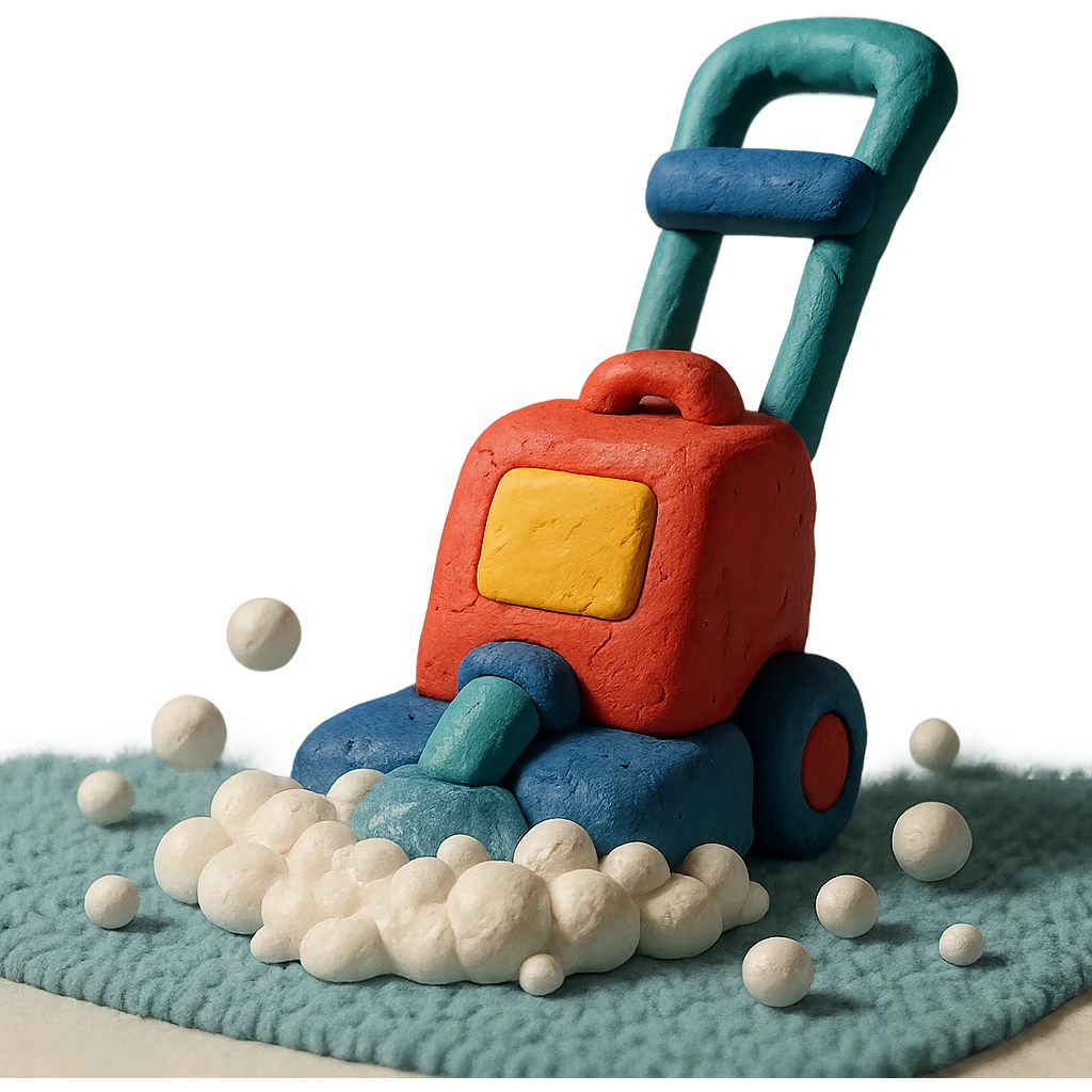 claymation style carpet shampooer in action with foam and bubbles emoji